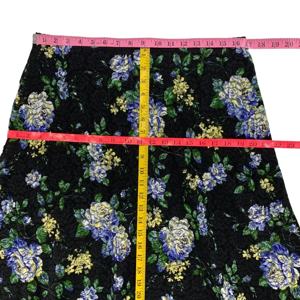Vintage Black Floral Stretch Lace Midi Length Skirt by Tailor B.Moss USA